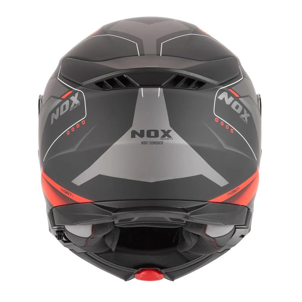 NOX WYPRZEDAŻ KASK SZCZĘKOWY (FLIP-UP) Z BLENDĄ N967 CONQUER KOLOR CZARNY MAT/CZERWONY (PINLOCK DO TEGO MODELU - FILMPINLOCK70DK