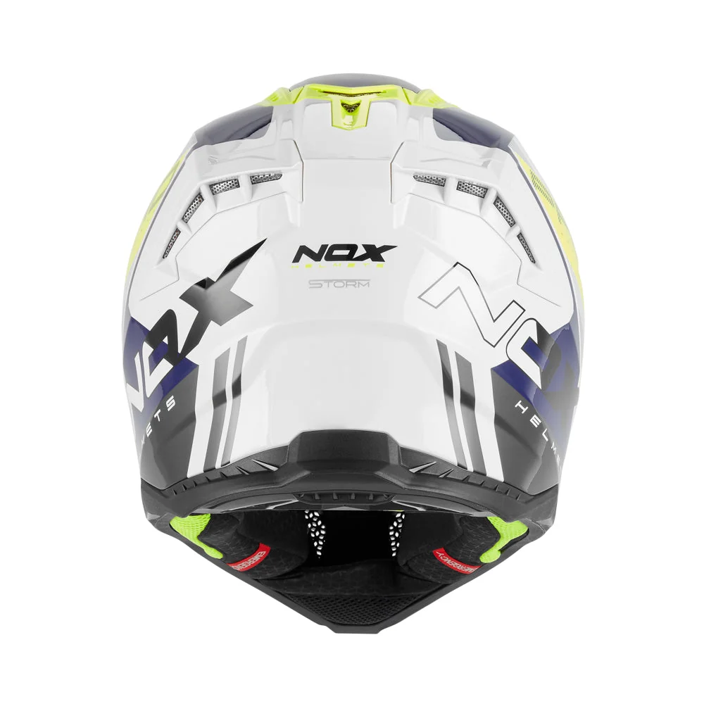 NOX WYPRZEDAŻ KASK OFF ROAD / CROSS N634 STORM KOLOR BIAŁY/NIEBIESKI/ŻÓŁTY FLUO