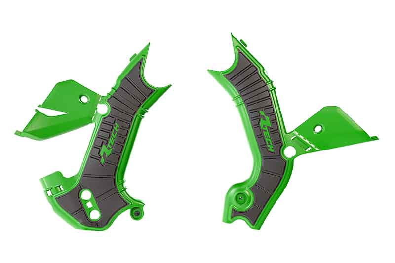 RACETECH (RTECH) OSŁONY RAMY KAWASAKI KXF 450 '24-'25, KXF 250 '25 KOLOR CZARNY / ZIELONY