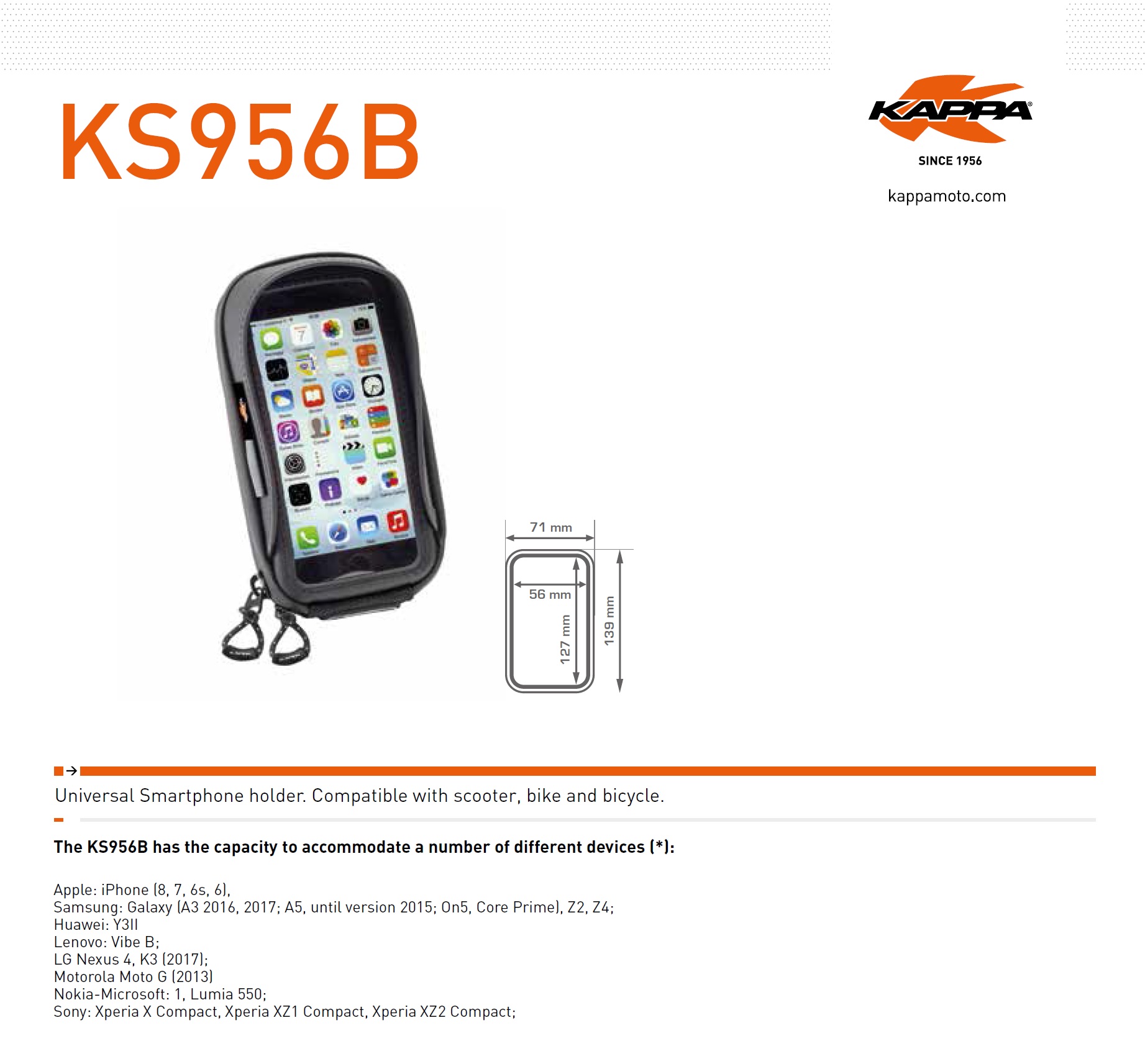 KAPPA TORBA NA GPS / SMARTPHONE IPHONE 6/6S/7/8 SAMSUNG GALAXY NOKIA/MICROSOFT SONY XPERIA Z MOCOWANIEM NA KIEROWNICĘ I LUSTERKO