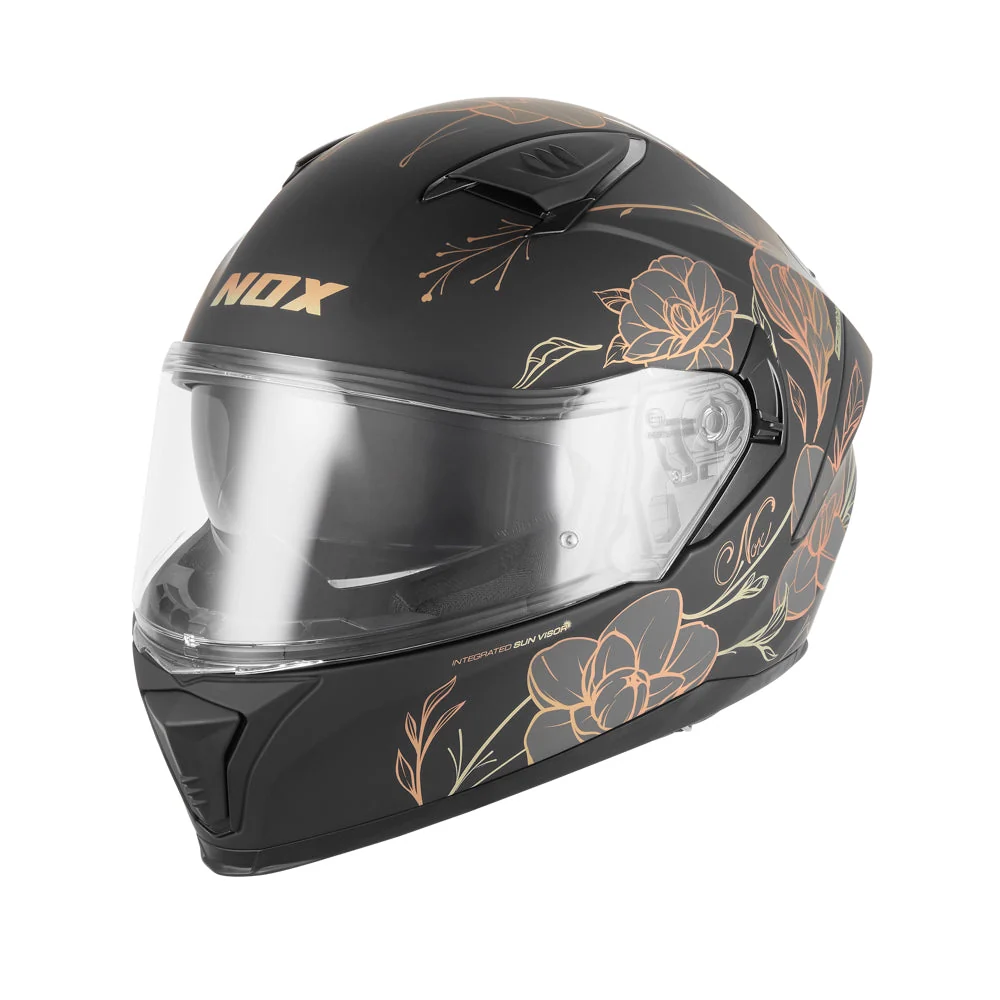 NOX KASK INTEGRALNY (FULL FACE) Z BLENDĄ N402 SPRING KOLOR CZARNY MAT/ZŁOTY