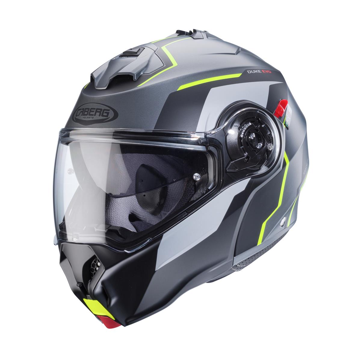 CABERG WYPRZEDAŻ KASK SZCZĘKOWY FLIP-UP MODEL DUKE EVO MOVE KOLOR SZARY MAT/CZARNY/ŻÓŁTY FLUO (PINLOCK W ZESTAWIE)