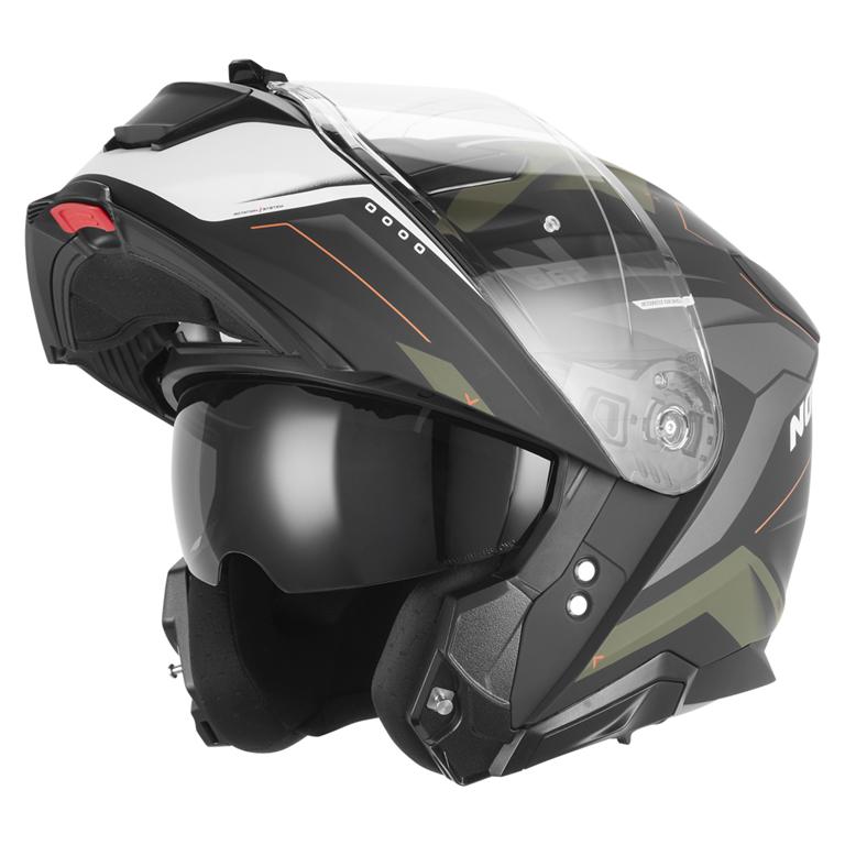 NOX WYPRZEDAŻ KASK SZCZĘKOWY (FLIP-UP) Z BLENDĄ N967 CONQUER KOLOR POMARAŃCZOWY MAT/ZIELONY (KHAKI) ROZMIAR XXL (PINLOCK DO TEGO