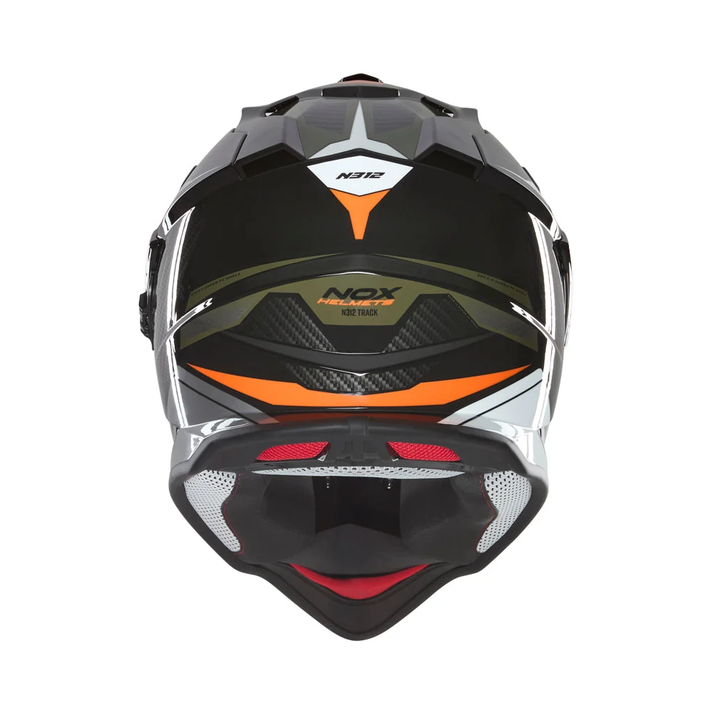 NOX WYPRZEDAŻ KASK OFFROAD / TRAIL DUOSPORT (DUAL) N312 TRACK Z SZYBKĄ I BLENDĄ KOLOR POMARAŃCZOWY/ZIELONY (KHAKI)