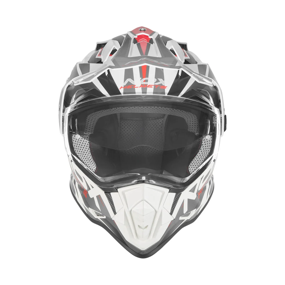 NOX WYPRZEDAŻ KASK OFFROAD / TRAIL DUOSPORT (DUAL) N312 TRACK Z SZYBKĄ I BLENDĄ KOLOR CZERWONY/BIAŁY