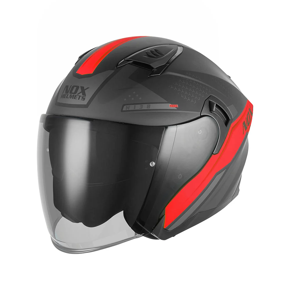 NOX WYPRZEDAŻ WYPRZEDAZ KASK OTWARTY JET Z BLENDĄ N130 EKTO KOLOR CZERWONY/CZARNY MAT