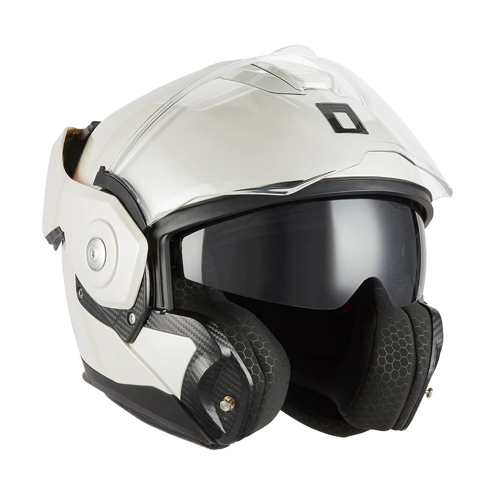 NOX PREMIUM KASK SZCZĘKOWY FLIP-BACK (SZCZĘKA DO TYŁU) Z BLENDĄ SPINNER KOLOR BIAŁY POŁYSK