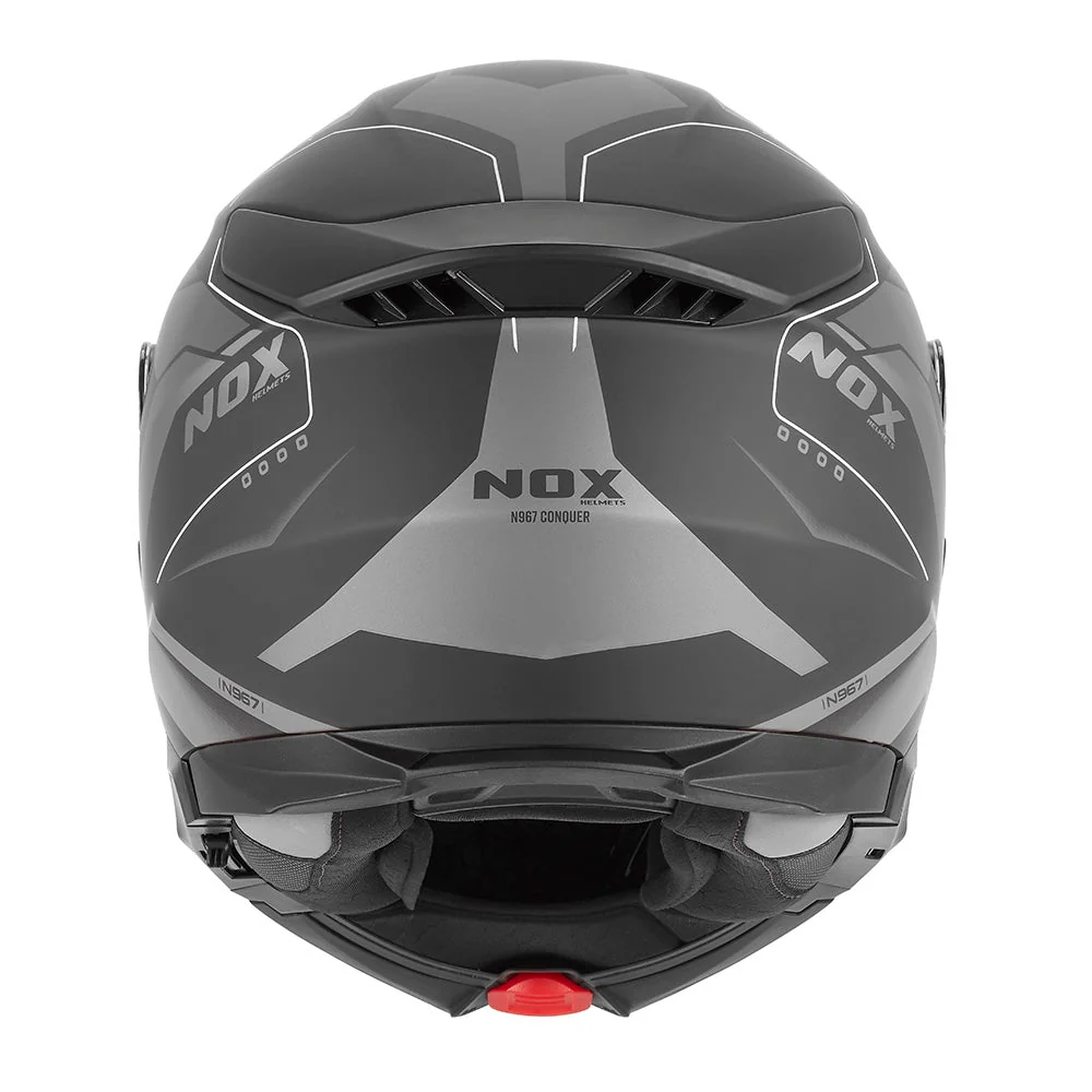 NOX WYPRZEDAŻ KASK SZCZĘKOWY (FLIP-UP) Z BLENDĄ N967 CONQUER KOLOR CZARNY MAT/SREBRNY (PINLOCK DO TEGO MODELU - FILMPINLOCK70DKS