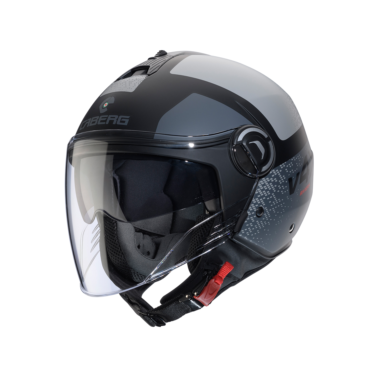 CABERG KASK OTWARTY JET Z BLENDĄ MODEL RIVIERA V4X ALPHA KOLOR CZARNY MAT/SZARY
