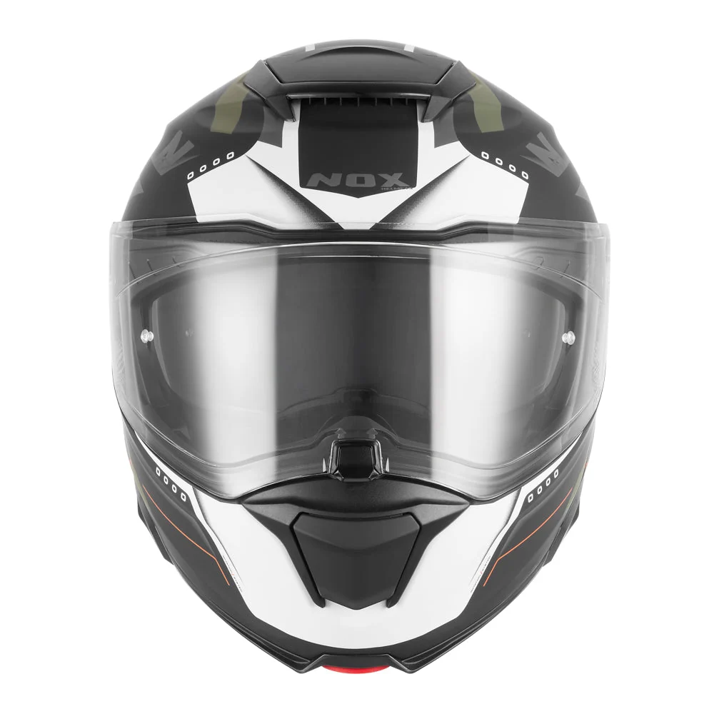 NOX WYPRZEDAŻ KASK SZCZĘKOWY (FLIP-UP) Z BLENDĄ N967 CONQUER KOLOR POMARAŃCZOWY MAT/ZIELONY (KHAKI) (PINLOCK DO TEGO MODELU - FI