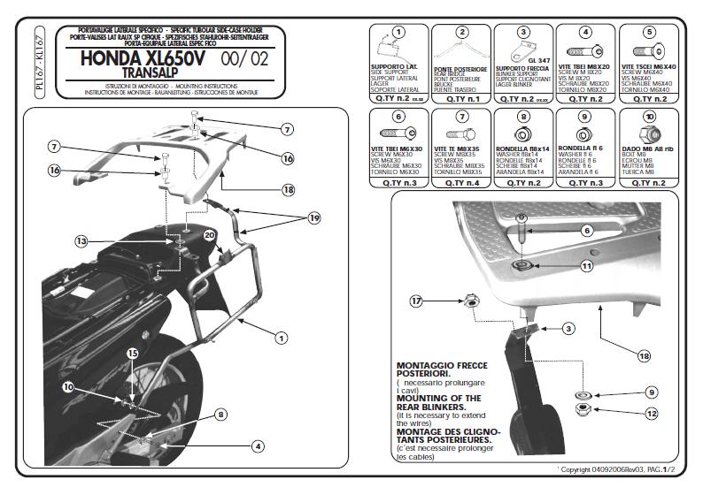 KAPPA STELAŻ KUFRÓW BOCZNYCH MONOKEY HONDA XL 650V TRANSALP (00-07) - RÓWNIEŻ POD KUFRY MONOKEY KMS K'MISSION ALU