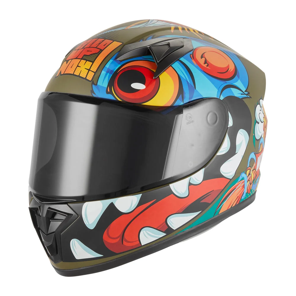 NOX KASK INTEGRALNY (FULL FACE) N731 SCRAPPY KID / JUNIOR (DZIECIĘCY) KOLOR ZIELONY (KHAKI)/CZARNY/NIEBIESKI MAT