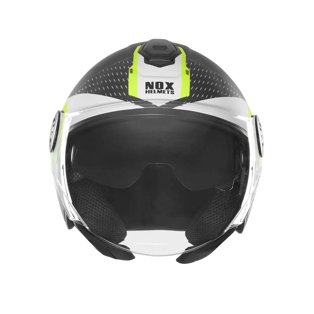 NOX WYPRZEDAŻ KASK OTWARTY JET Z BLENDĄ N182 ROUND KOLOR CZARNY MAT/ŻÓŁTY FLUO