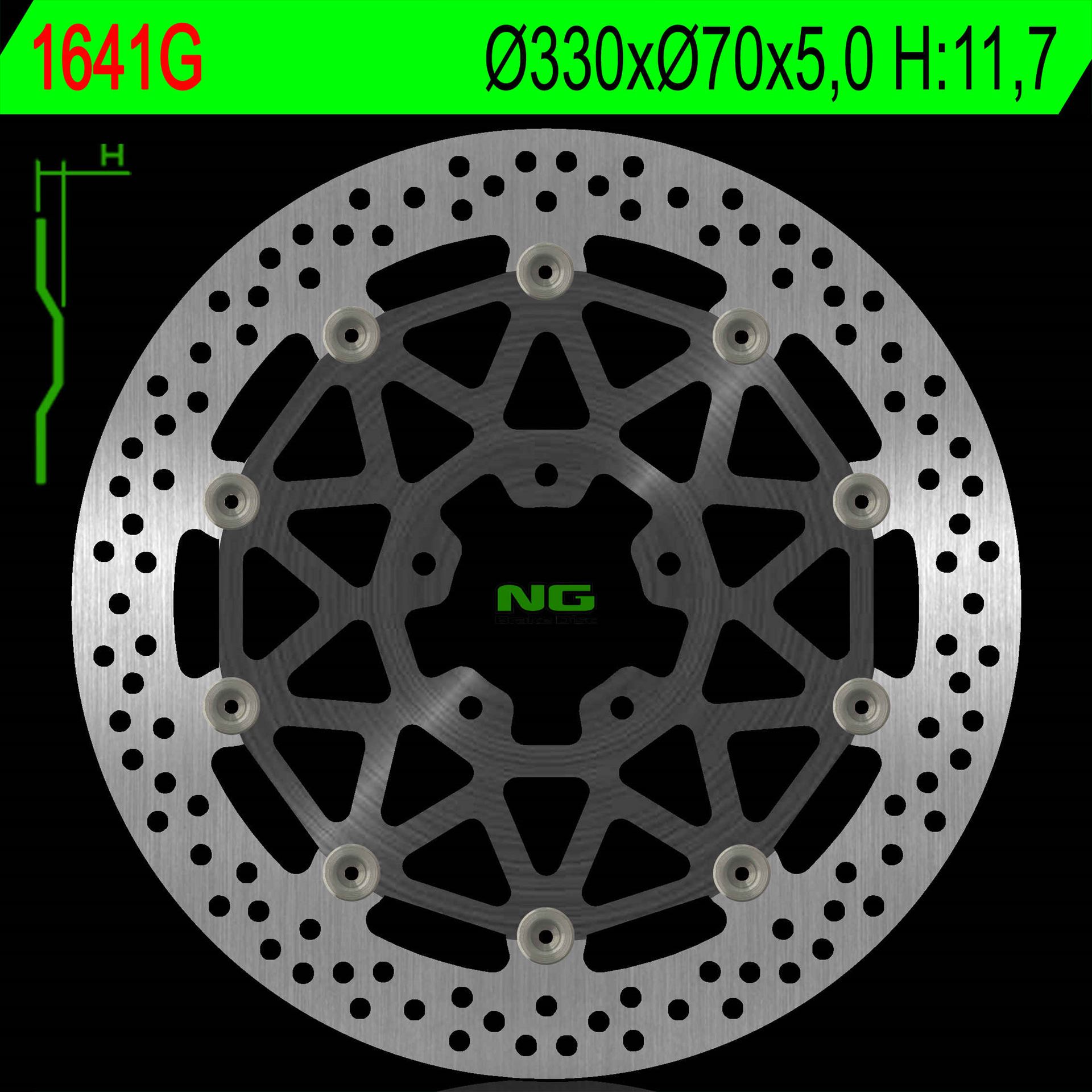 NG TARCZA HAMULCOWA PRZÓD KAWASAKI ZX 10R SE ABS '19-20, ZX 10RR ABS '17-24 (330X70X5,0MM) (5X10,5MM) PŁYWAJĄCA (ŚRODEK ALUMINIO