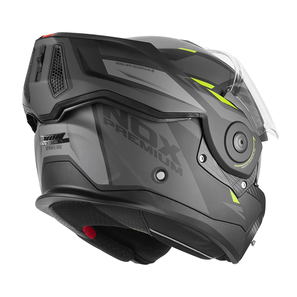 NOX PREMIUM KASK SZCZĘKOWY FLIP-BACK (SZCZĘKA DO TYŁU) Z BLENDĄ SPINNER ARK KOLOR CZARNY MAT/ŻÓLTY FLUO