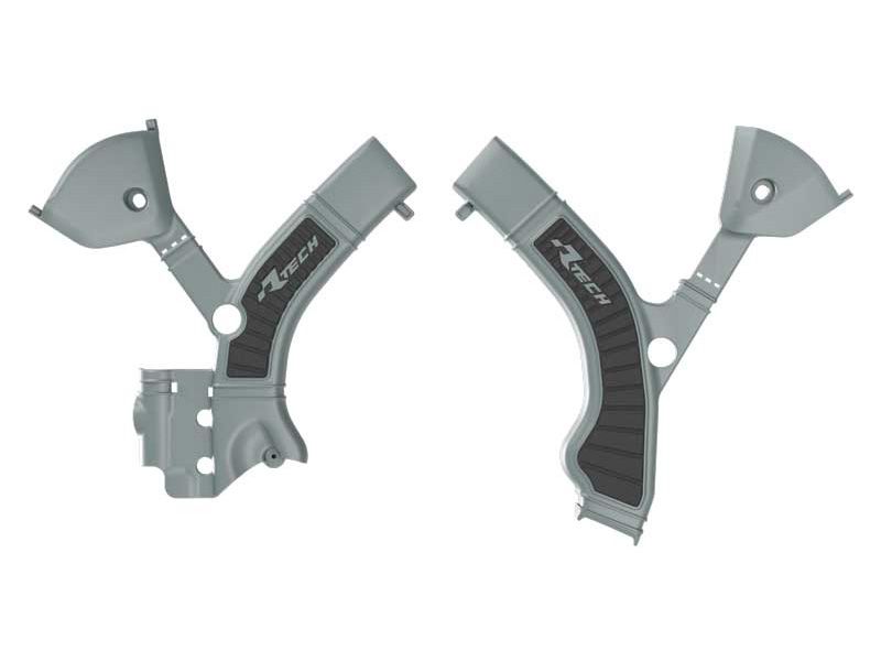 RACETECH (RTECH) OSŁONY RAMY (KOMPLET) BI-MATERIAL SUPER GRIP TRIUMPH TF 250 X / 450 RC '24-'26 KOLOR SZARY / CZARNY