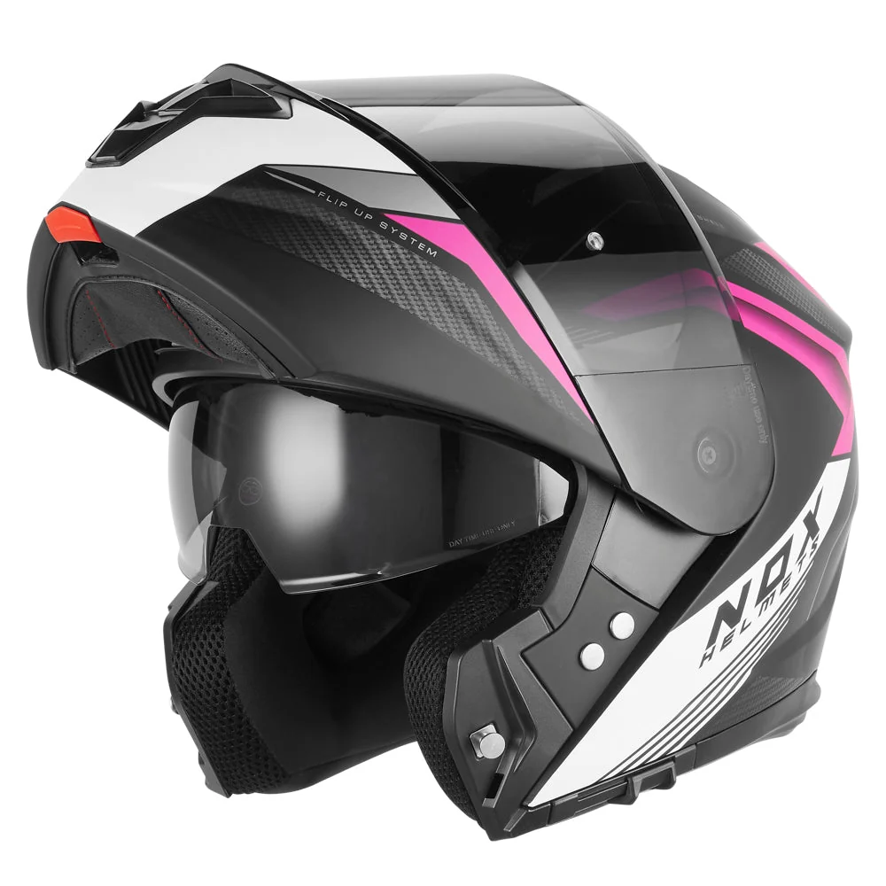 NOX WYPRZEDAŻ WYPRZEDAŻ KASK SZCZĘKOWY (FLIP-UP) Z BLENDĄ N968 SHIFT KOLOR CZARNY MAT/RÓŻOWY