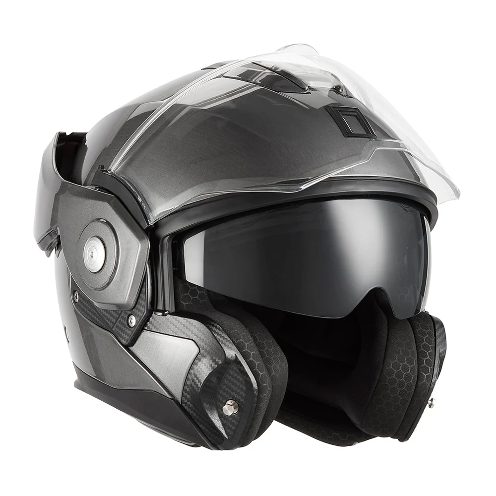 NOX PREMIUM KASK SZCZĘKOWY FLIP-BACK (SZCZĘKA DO TYŁU) Z BLENDĄ SPINNER KOLOR TYTANOWY POŁYSK