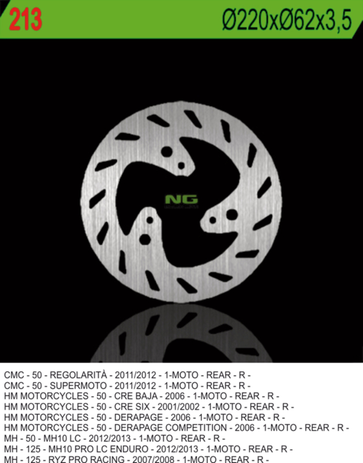 NG TARCZA HAMULCOWA TYŁ HM50 (CRE50) 01-06 (220X62X3,5) (3X10,5MM)