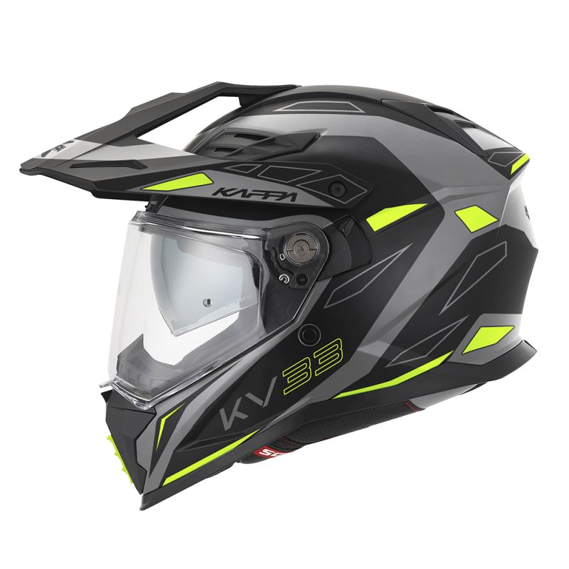 KAPPA KASK KV33 GRAPHIC WIZZARD ENDURO DUAL OFF ROAD Z SZYBĄ I BLENDĄ KOLOR CZARNY SZARY ŻÓŁTY FLUO MATT ROZMIAR 54 / XS (HOMOLOGACJA ECE 22R06)