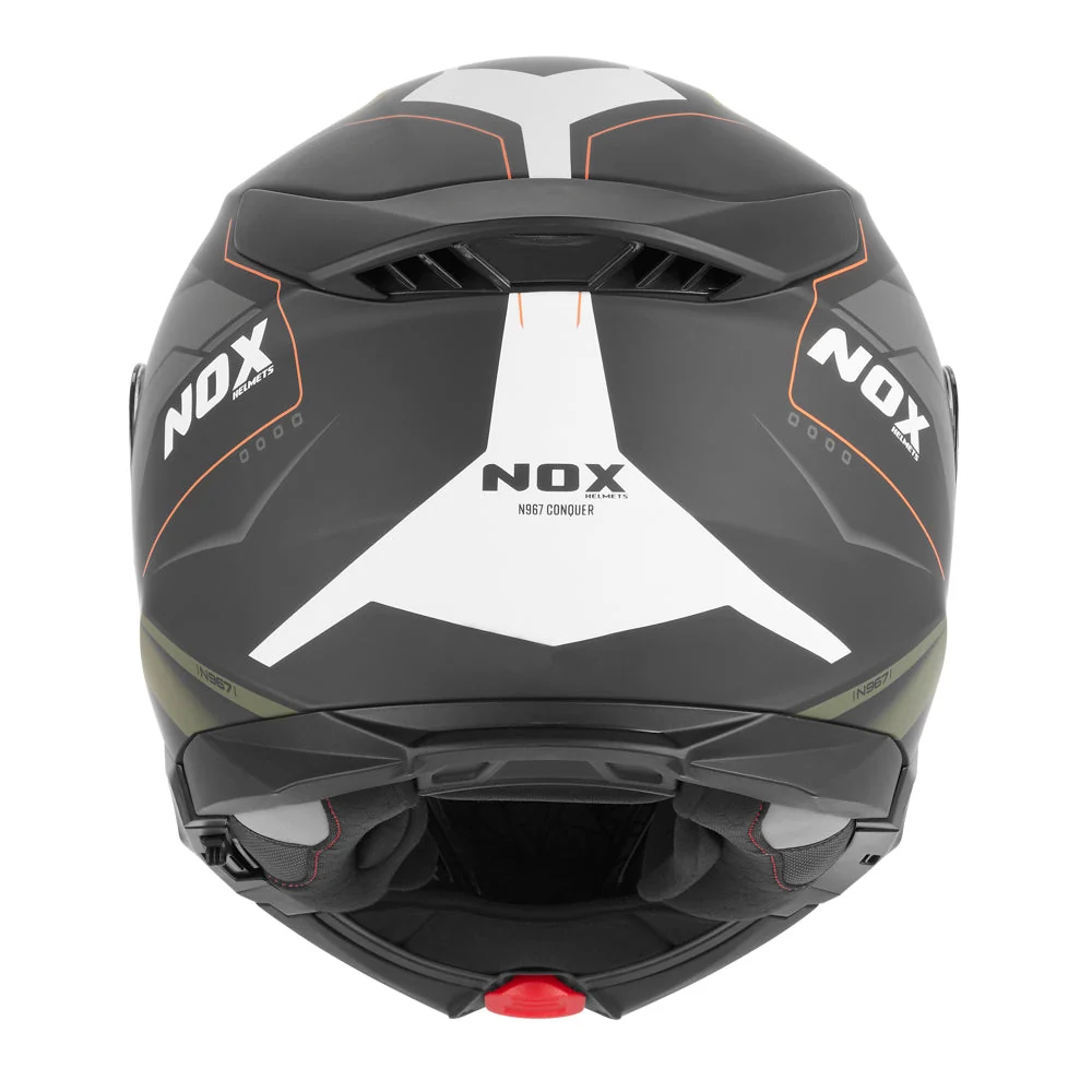 NOX WYPRZEDAŻ KASK SZCZĘKOWY (FLIP-UP) Z BLENDĄ N967 CONQUER KOLOR POMARAŃCZOWY MAT/ZIELONY (KHAKI) (PINLOCK DO TEGO MODELU - FI
