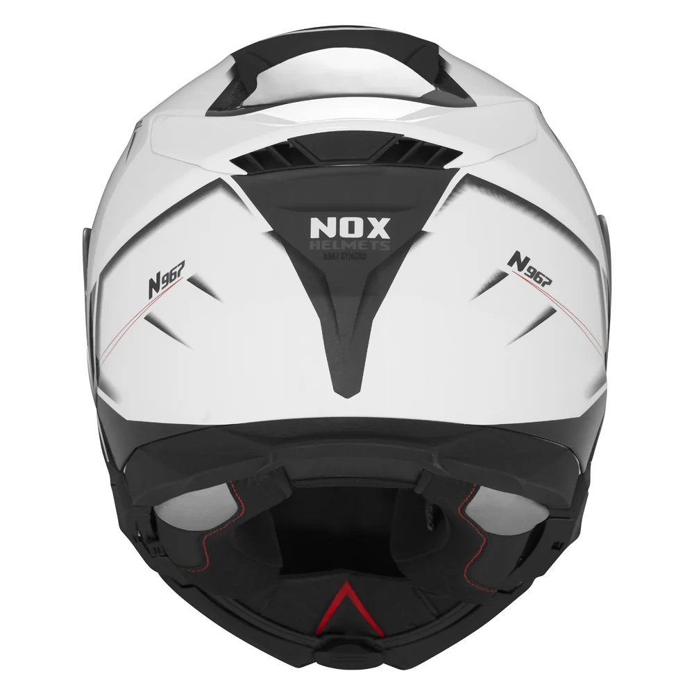 NOX WYPRZEDAŻ KASK SZCZĘKOWY (FLIP-UP) Z BLENDĄ N967 SYNCHRO KOLOR BIAŁY/CZERWONY (PINLOCK DO TEGO MODELU - FILMPINLOCK30DKS166)