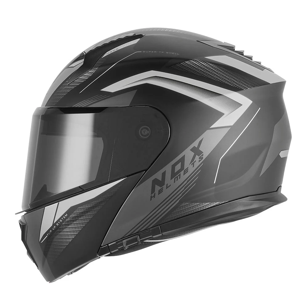 NOX WYPRZEDAŻ KASK SZCZĘKOWY (FLIP-UP) Z BLENDĄ N968 SHIFT KOLOR CZARNY/SREBRNY MAT