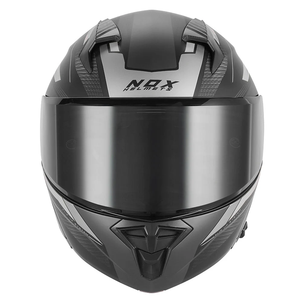 NOX WYPRZEDAŻ KASK SZCZĘKOWY (FLIP-UP) Z BLENDĄ N968 SHIFT KOLOR CZARNY/SREBRNY MAT