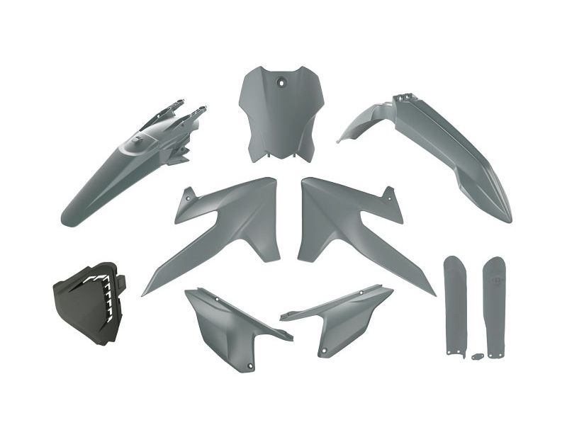 RACETECH (RTECH) KOMPLET PLASTIKÓW Z OSŁONAMI TELESKOPÓW TRIUMPH TF 250 X '24-'26, TF 450 RC '25-'26 KOLOR SZARY
