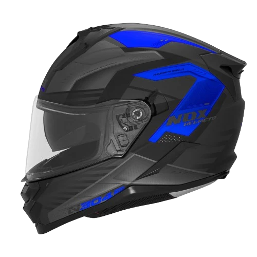 NOX WYPRZEDAŻ KASK INTEGRALNY (FULL FACE) Z BLENDĄ N304S CARVER KOLOR CZARNY/NIEBIESKI MAT