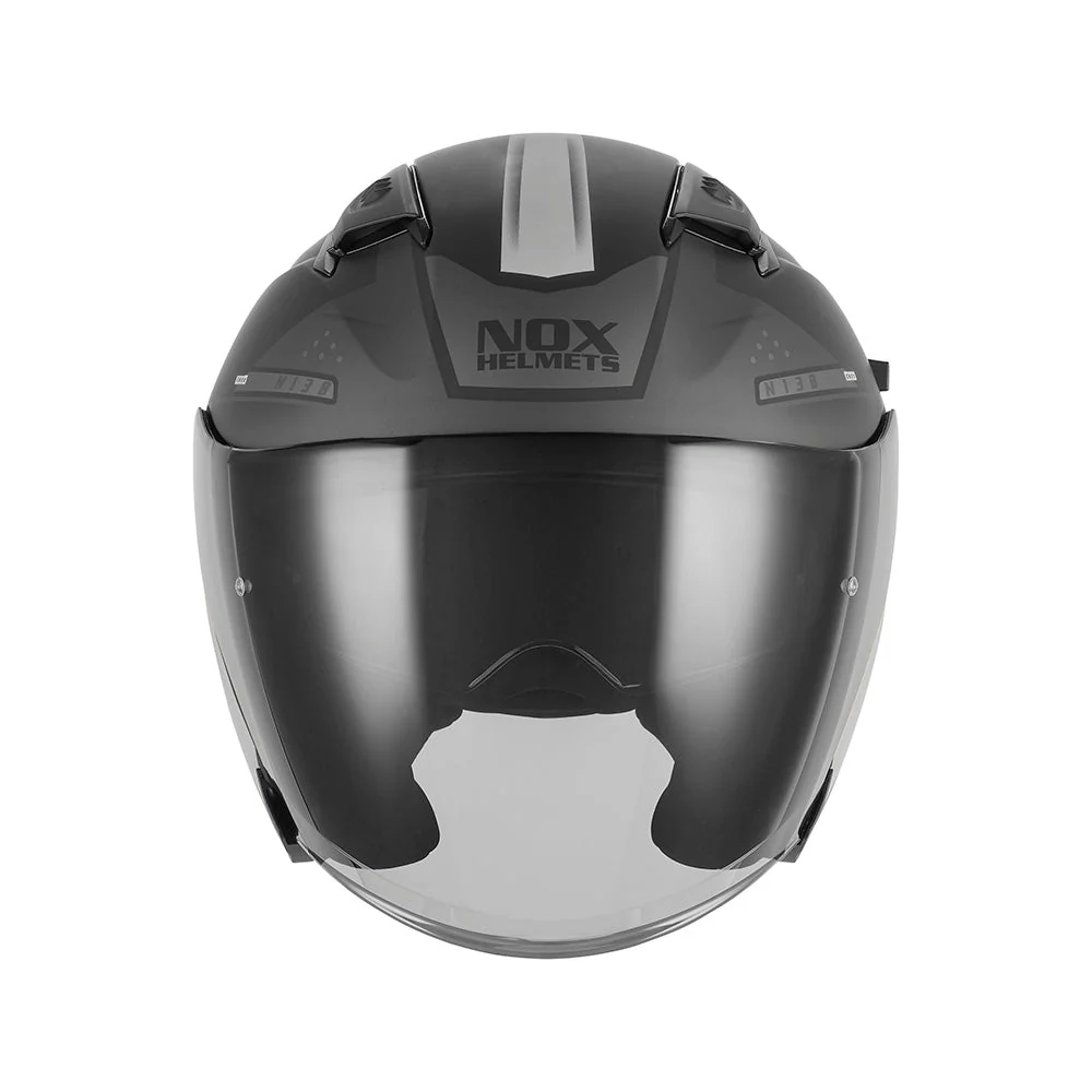 NOX WYPRZEDAZ KASK OTWARTY JET Z BLENDĄ N130 EKTO KOLOR SREBRNY/CZARNY MAT