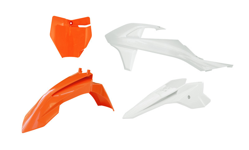 RACETECH (RTECH) KOMPLET PLASTIKÓW KTM SX 50 '16-'23, SX-E 3-5 '20-'24 KOLOR POMARAŃCZOWY / BIAŁY ( OEM '23 )