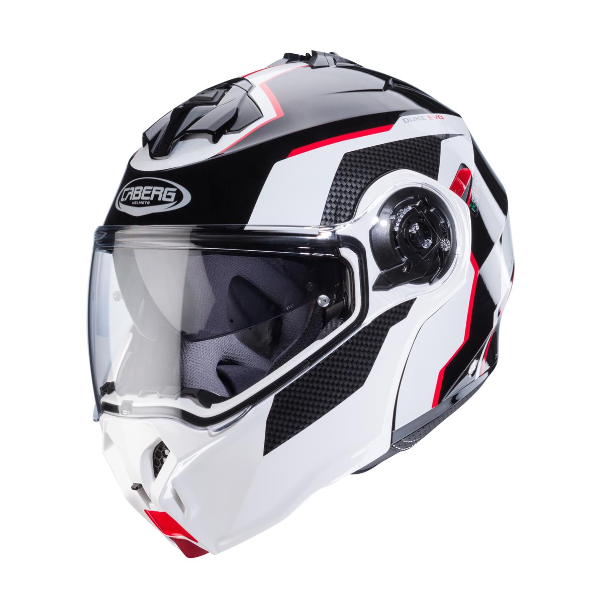 CABERG PROMOCJA KASK SZCZĘKOWY FLIP-UP MODEL DUKE EVO MOVE KOLOR CZARNY/BIAŁY/CZERWONY (PINLOCK W ZESTAWIE)