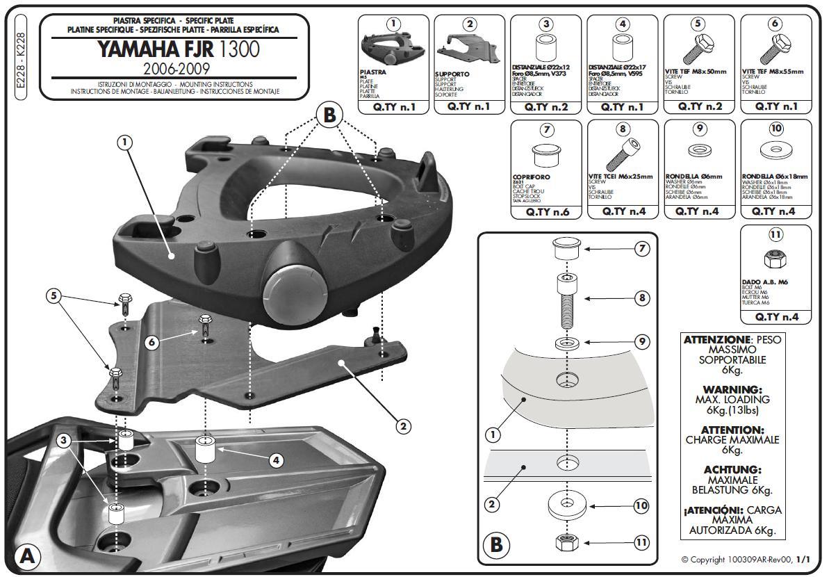 KAPPA STELAŻ KUFRA CENTRALNEGO YAMAHA FJR 1300 '06-'20 ( Z PŁYTĄ MONOKEY )