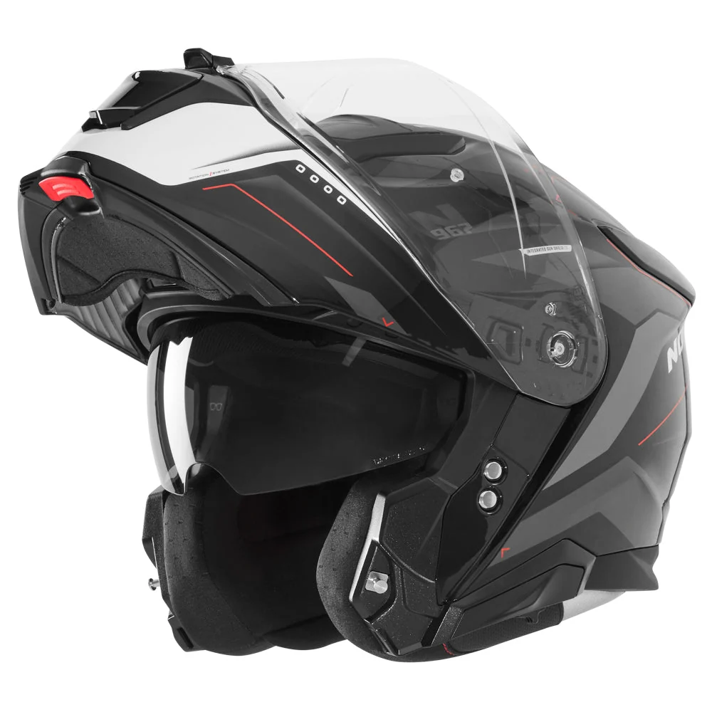 NOX WYPRZEDAŻ KASK SZCZĘKOWY (FLIP-UP) Z BLENDĄ N967 CONQUER KOLOR CZERWONY/BIAŁY/CZARNY (PINLOCK DO TEGO MODELU - FILMPINLOCK70