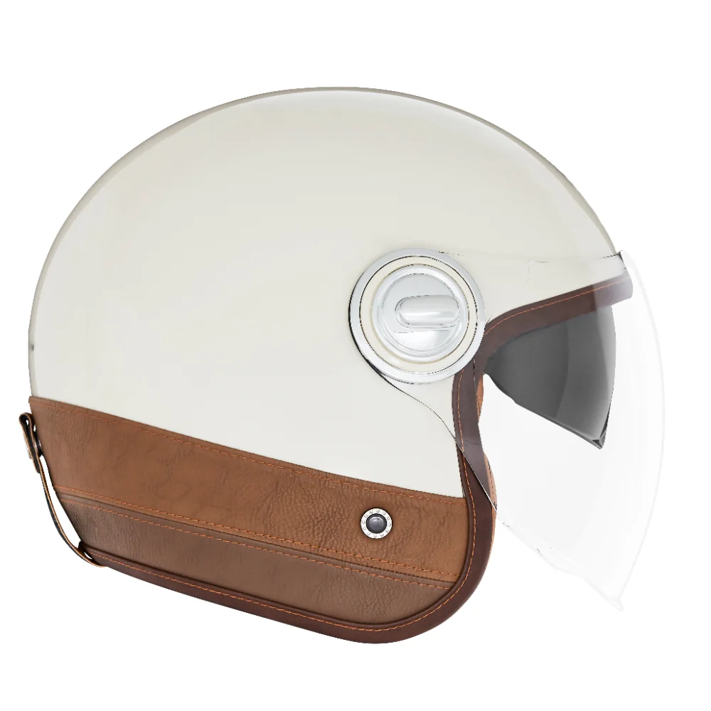 NOX PREMIUM KASK OTWARTY JET HERITAGE LEATHER KOLOR KREMOWY/BRĄZOWY