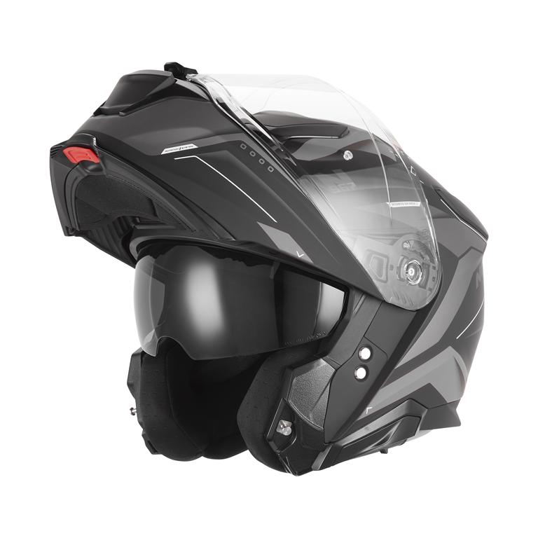NOX WYPRZEDAŻ KASK SZCZĘKOWY (FLIP-UP) Z BLENDĄ N967 CONQUER KOLOR CZARNY MAT/SREBRNY ROZMIAR M (PINLOCK DO TEGO MODELU - FILMPI