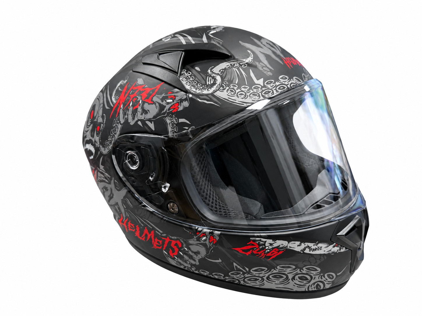 NOX ZZZZ WYPRZEDAŻ KASK INTEGRALNY (FULL FACE) N731 ZUMBI KID / JUNIOR (DZIECIĘCY) KOLOR CZARNY/CZERWONY MAT ROZMIAR M (PRZECENIONY DRUGI GATUNEK-PRODUKT POEKSPOZYCYJNY)