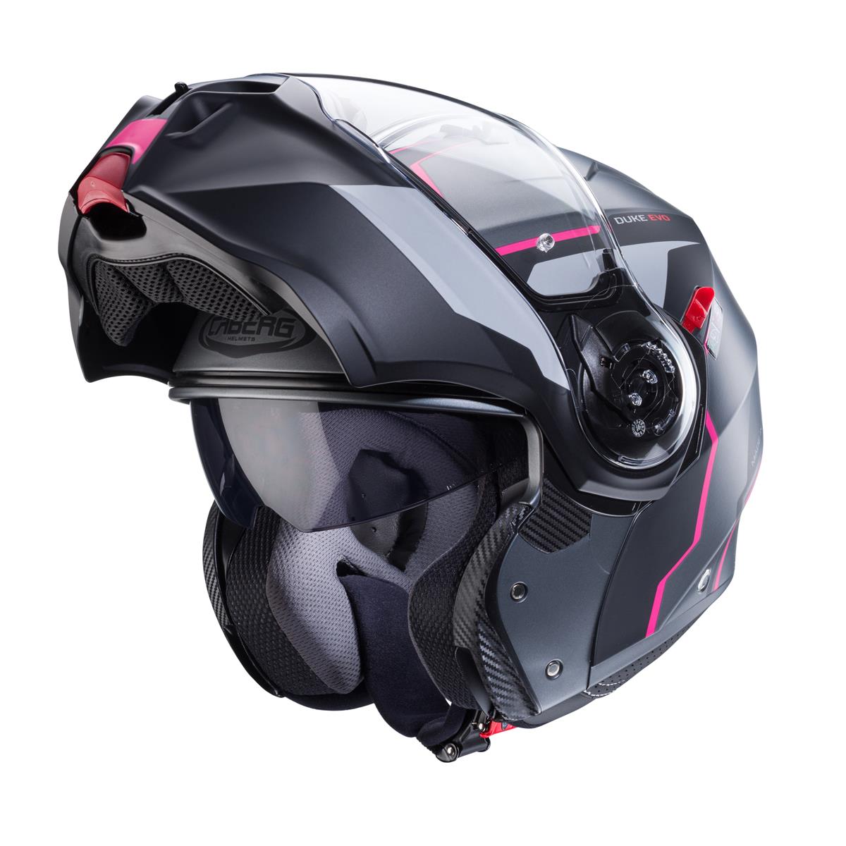 CABERG WYPRZEDAŻ KASK SZCZĘKOWY FLIP-UP MODEL DUKE EVO MOVE KOLOR SZARY MAT/CZARNY/FUKSJA (INTENSYWNY ODCIEŃ RÓŻOWEGO) (PINLOCK 
