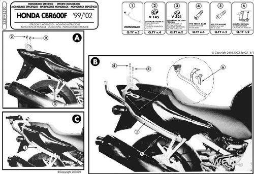 KAPPA STELAŻ KUFRA CENTRALNEGO HONDA CBR 600F (99-09) ( BEZ PŁYTY )