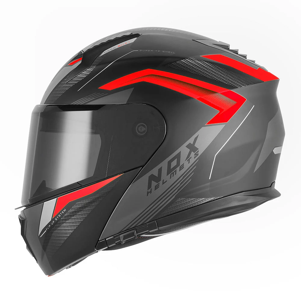 NOX WYPRZEDAŻ KASK SZCZĘKOWY (FLIP-UP) Z BLENDĄ N968 SHIFT KOLOR CZARNY/CZERWONY MAT