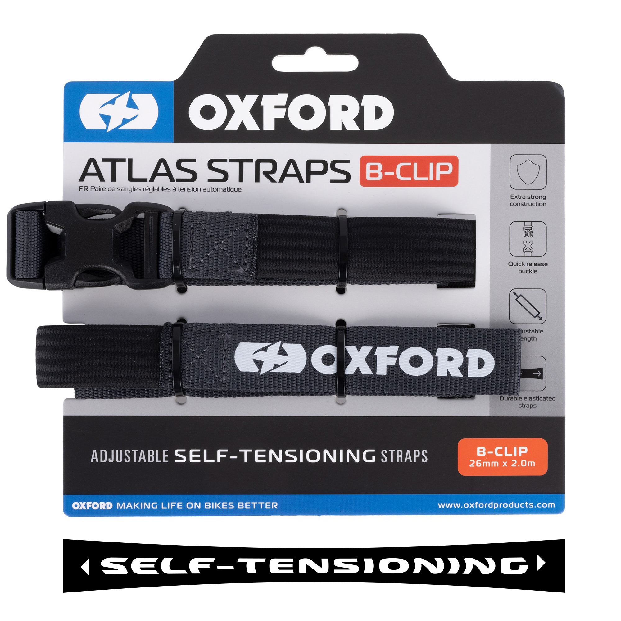 OXFORD PASY TRANSPORTOWE ATLAS B-CLIP 26mm x 2M 2 SZTUKI W ZESTAWIE KOLOR SZARY