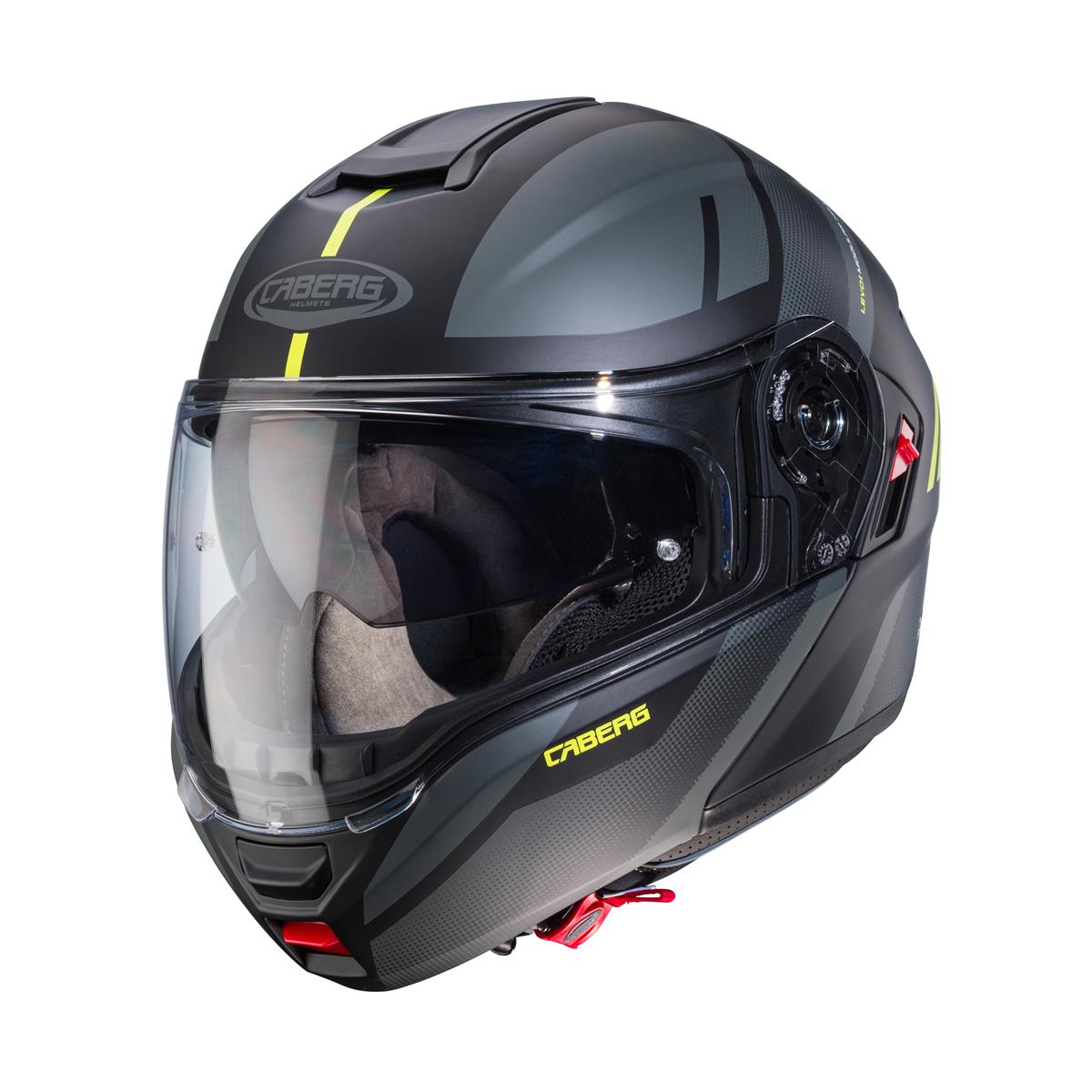CABERG WYPRZEDAZ KASK SZCZĘKOWY FLIP-UP MODEL LEVO X MANTA KOLOR CZARNY MAT/SZARY/ŻÓŁTY FLUO (PINLOCK W ZESTAWIE)