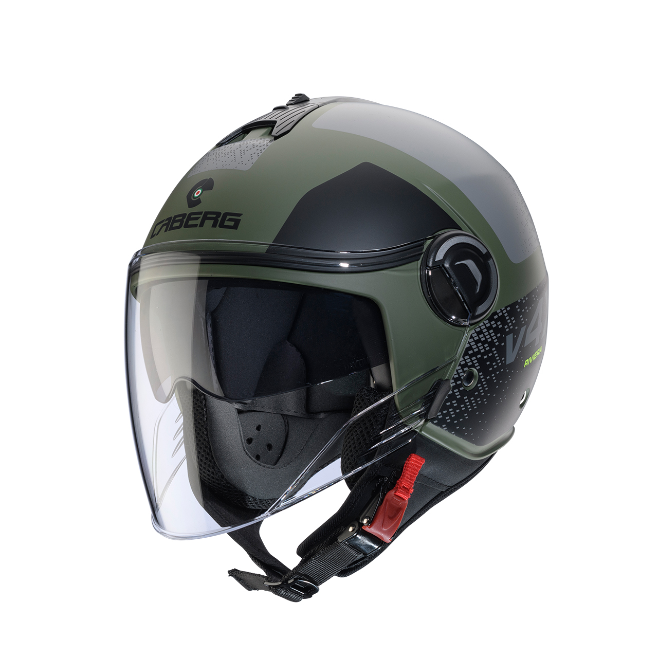 CABERG KASK OTWARTY JET Z BLENDĄ MODEL RIVIERA V4X ALPHA KOLOR ZIELONY/CZARNY/SZARY MAT