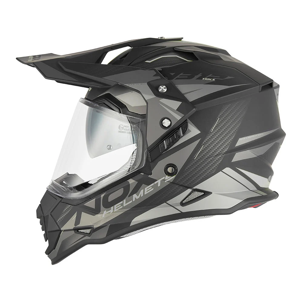 NOX WYPRZEDAŻ KASK OFFROAD / TRAIL DUOSPORT (DUAL) N312 TRACK Z SZYBKĄ I BLENDĄ KOLOR CZARNY MAT/SREBRNY