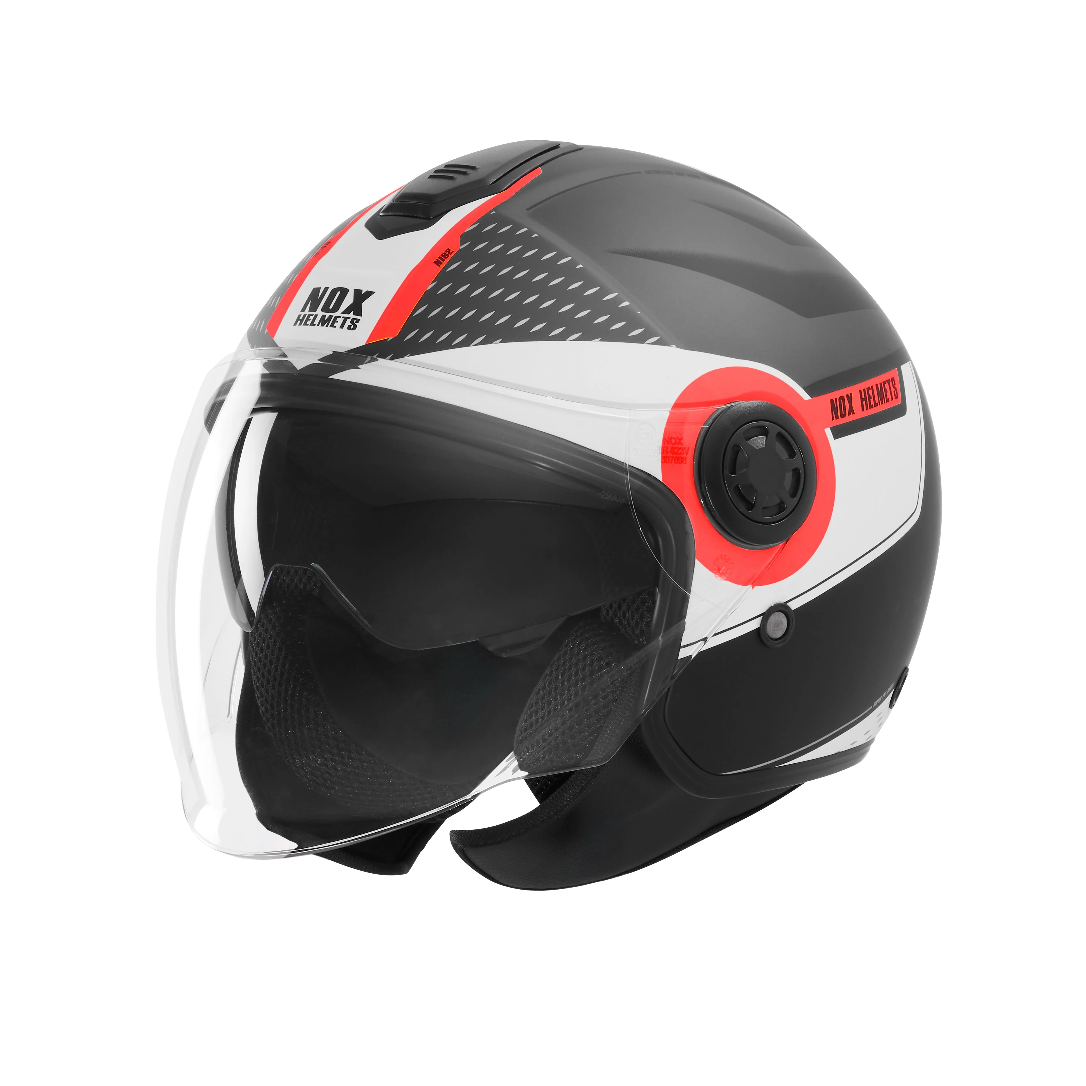 NOX WYPRZEDAŻ KASK OTWARTY JET Z BLENDĄ N182 ROUND KOLOR CZARNY MAT/CZERWONY