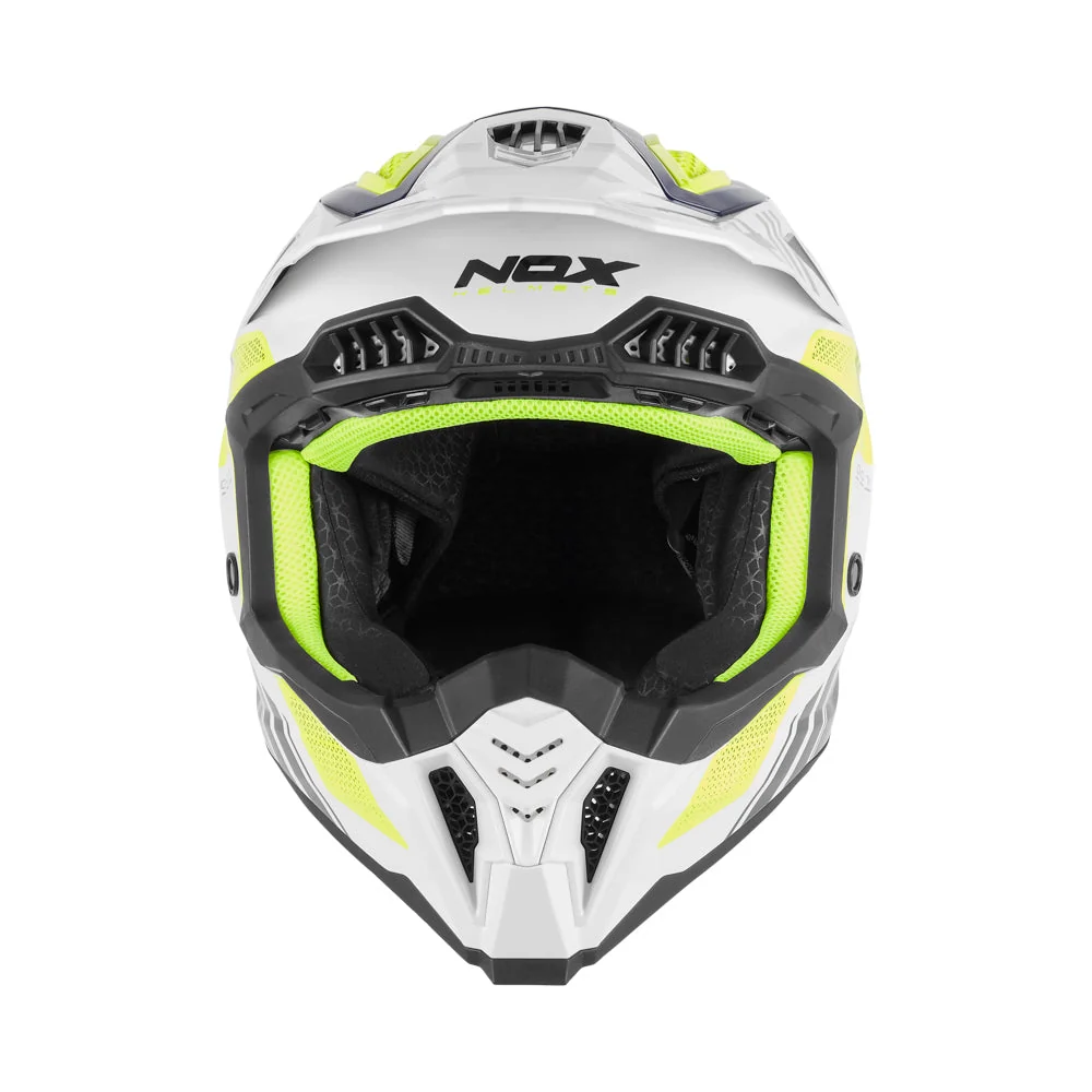 NOX WYPRZEDAŻ KASK OFF ROAD / CROSS N634 STORM KOLOR BIAŁY/NIEBIESKI/ŻÓŁTY FLUO