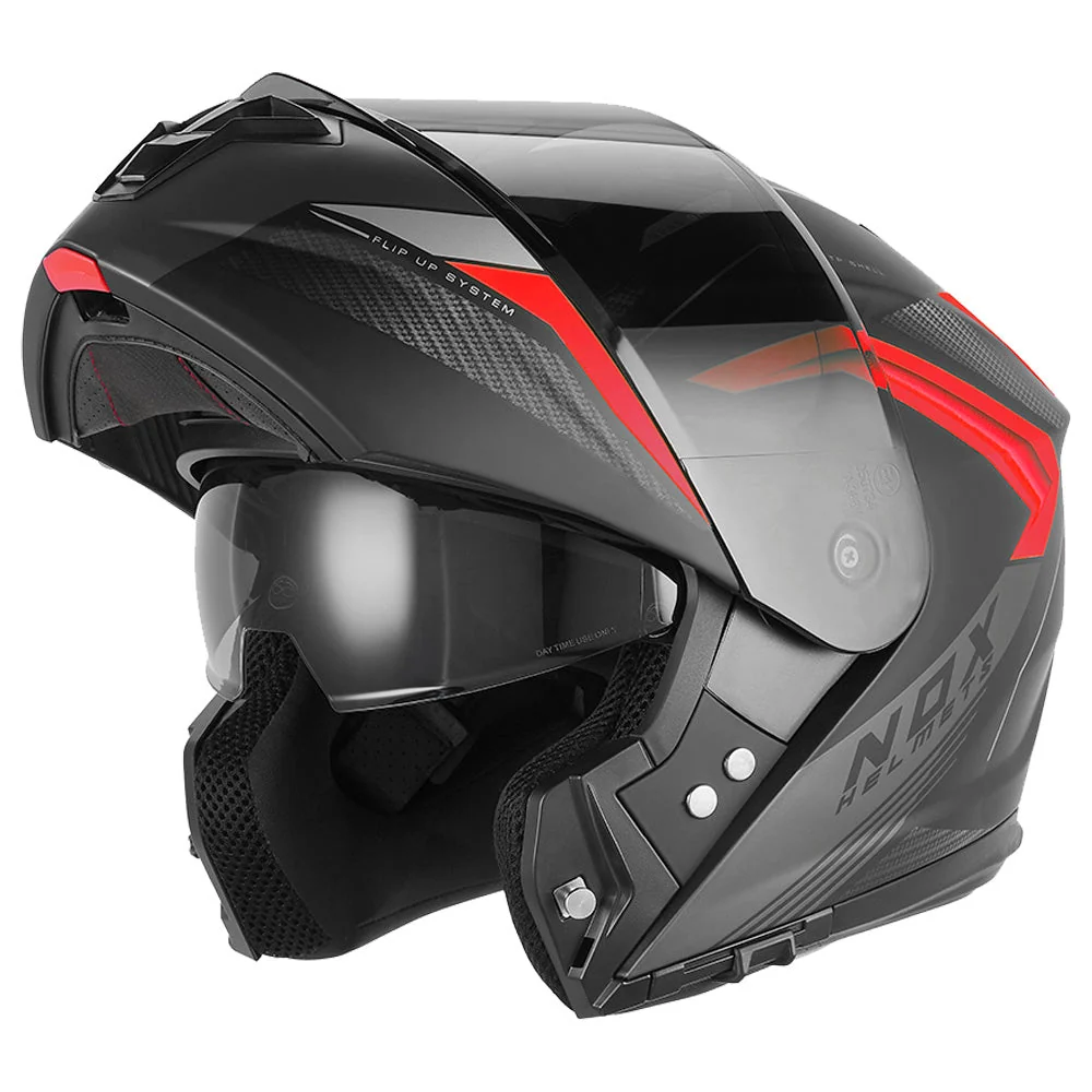NOX WYPRZEDAŻ KASK SZCZĘKOWY (FLIP-UP) Z BLENDĄ N968 SHIFT KOLOR CZARNY/CZERWONY MAT