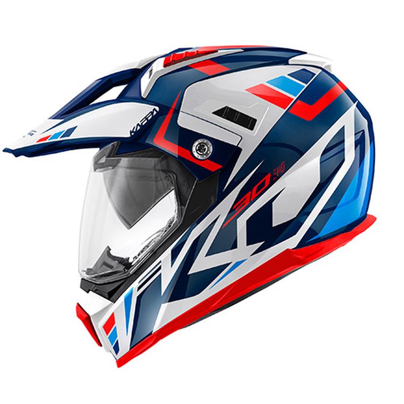 KAPPA KASK KV30 EVO GRAYER DUAL OFF ROAD Z SZYBĄ I BLENDĄ KOLOR BIAŁY/NIEBIESKI/CZERWONY ( HOMOLOGACJA ECE 22R06 )