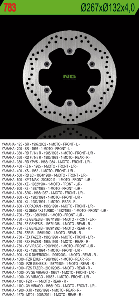 NG TARCZA HAMULCOWA PRZÓD/TYŁ YAMAHA XJ 600/900, XJR1300, MT01, XV 750/1100 (267X132X4) (6x8,25mm)